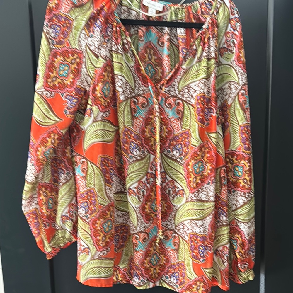 Charter Club Relaxed Orange Tie Front Blouse